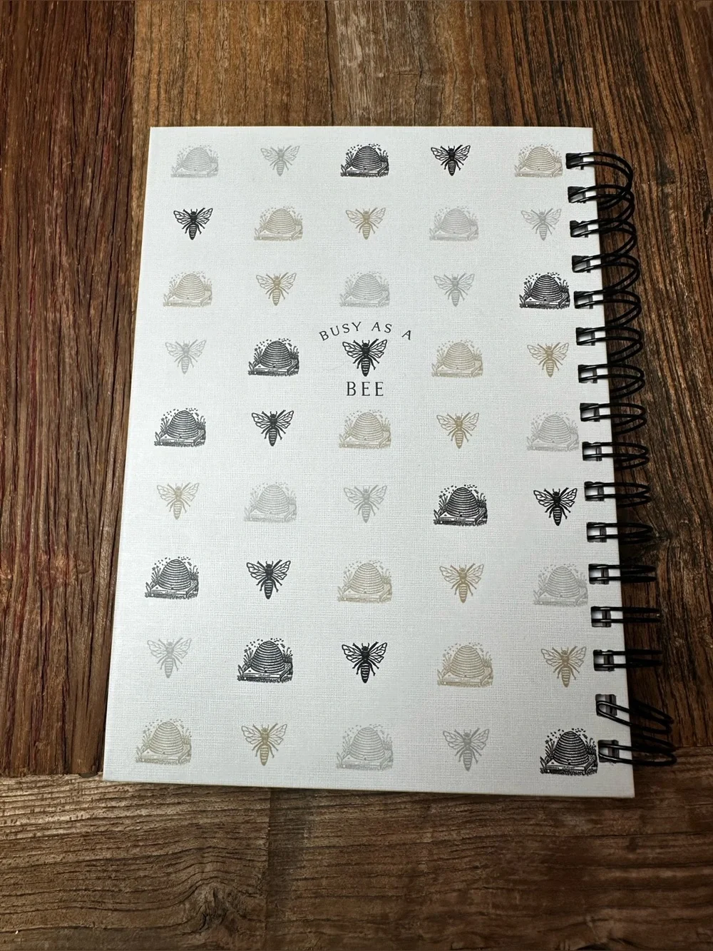Busy as a Bee Spiral Notebook — White with Gold and Black Accents